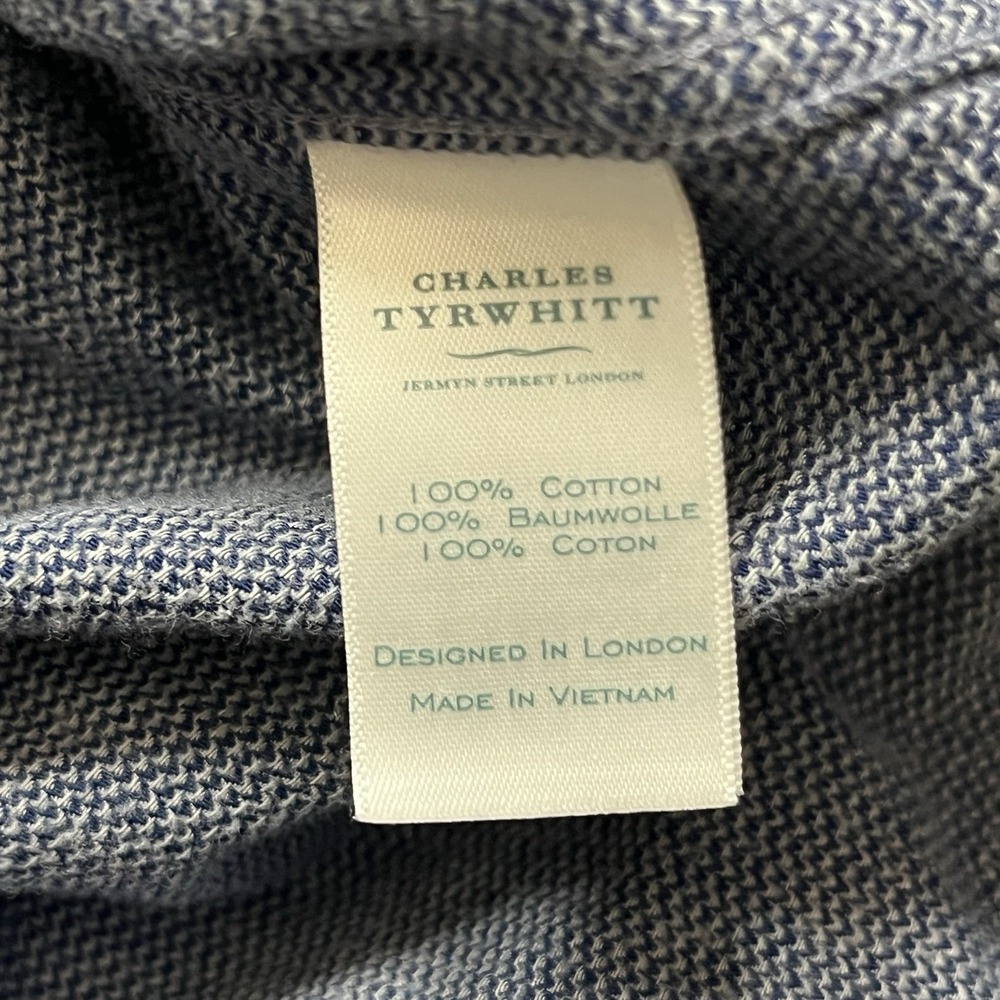 Charles Tyrwhitt Shirt Mens Large Birdseye Blue Classic Fit Button Up Casual - Picture 10 of 12